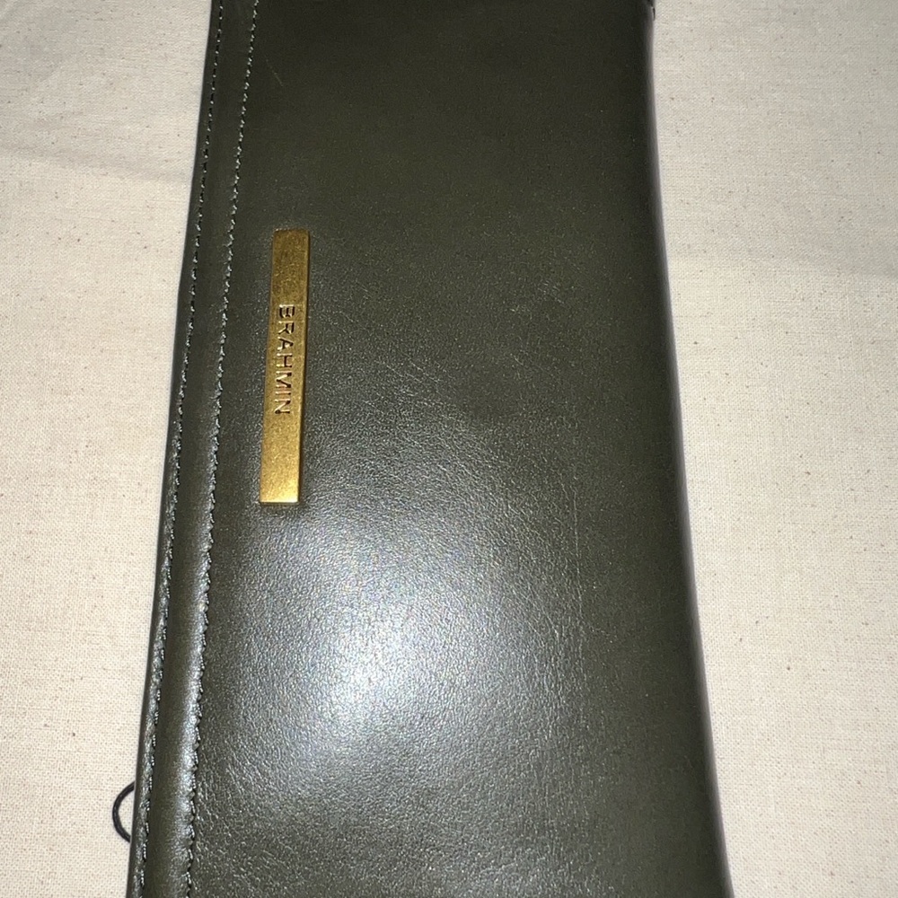 Brahmin Olive Leather Wallet with Gold Accent